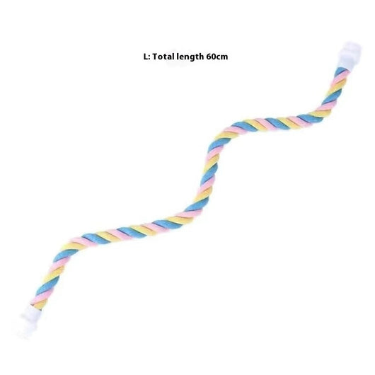 Colorful twisted cotton rope bird perch with plastic end caps, 41.5cm long, for climbing and nibbling. - Image 8