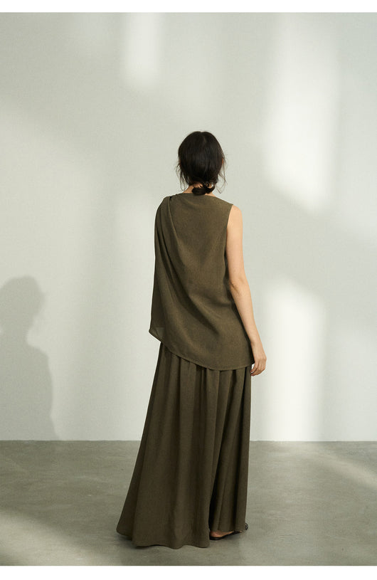 Falda Plisada Tencel Lino Efecto Desteñido con Volumen - Elegancia Moderna para Mujer - Image 34