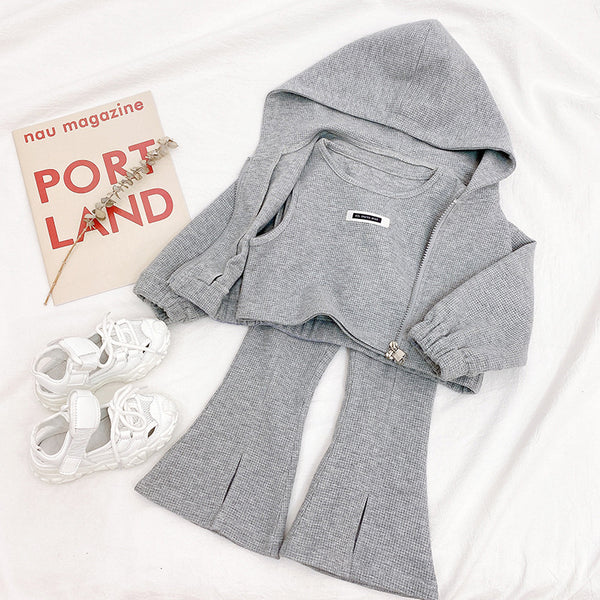 Conjunto Deportivo Niña Estilo Occidental: Chaqueta con Capucha y Pantalón Acampanado