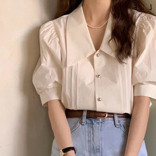 Blusa Elegante con Escote en V y Mangas Abullonadas - Image 6