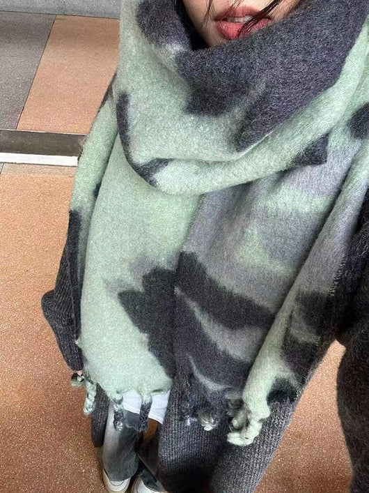 Poncho Capa Bufanda Gruesa Otoño Invierno Contraste de Colores Mohair - Image 5