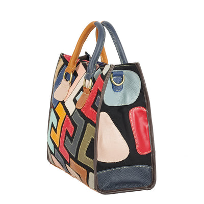Bolso Crossbody de Cuero con Patrón Geométrico y Contraste de Colores - Image 2