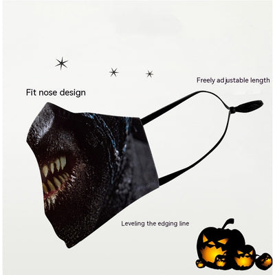 Halloween dust mask with a split design, featuring half a human face with pink lips and half a dark robotic face. - Image 3