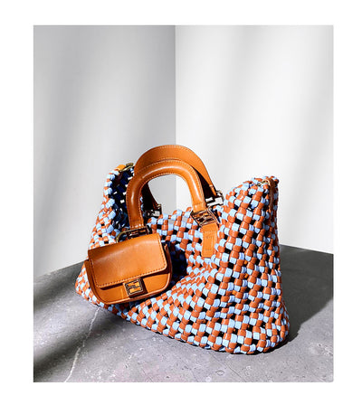 Bolso Tote Tejido a Mano en Cuero - Diseño Bicolor Exclusivo - Image 11