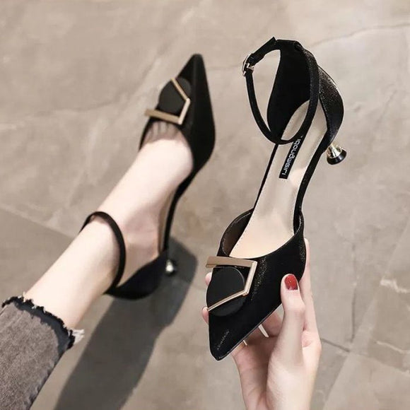 Sandalias de Tacón Bajo con Punta Afilada y Hebilla