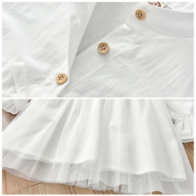 Vestido Princesa Coreano de Gasa Blanca con Mangas Largas para Bebé - Image 2