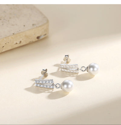 Aretes de Perla Geométrica Diamante - Lujo Asequible Estilo Nicho - Image 13