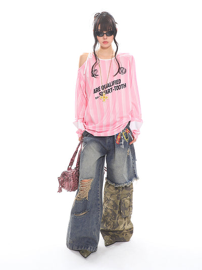 Pantalones Anchos Estilo Militar con Cadena Estampada y Efecto Dos Piezas - Image 18