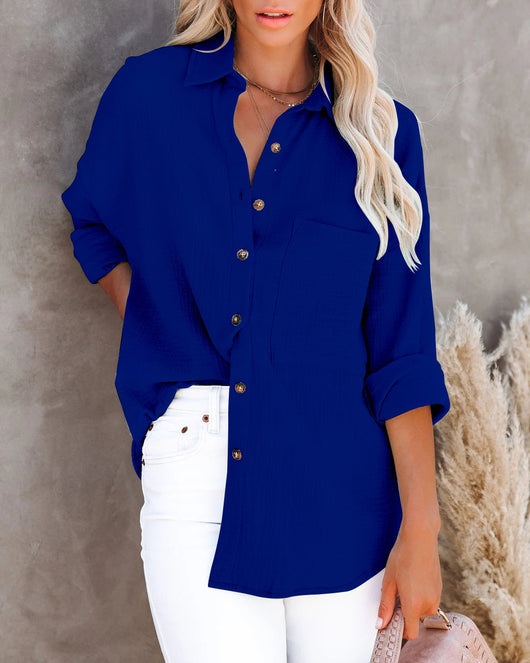 Blusa de Lino y Algodón con Cuello V y Botones para Mujer - Image 11