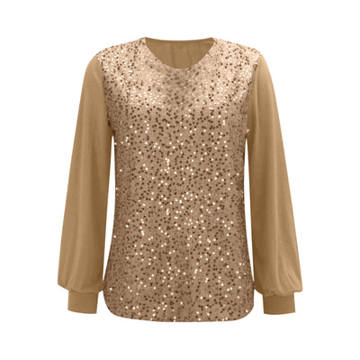Blusa Suéter Holgada con Lentejuelas y Cuello Redondo - Manga Larga Casual - Image 27