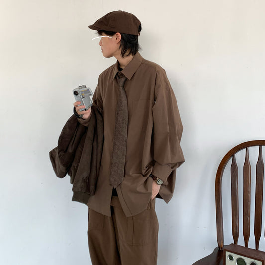 Camisa Vintage Manga Larga Estilo Japonés - Unisex Colores Sólidos