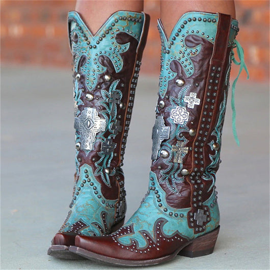 Botas Medianas con Tacón Grueso, Bordado y Cordones para Mujer - Image 10