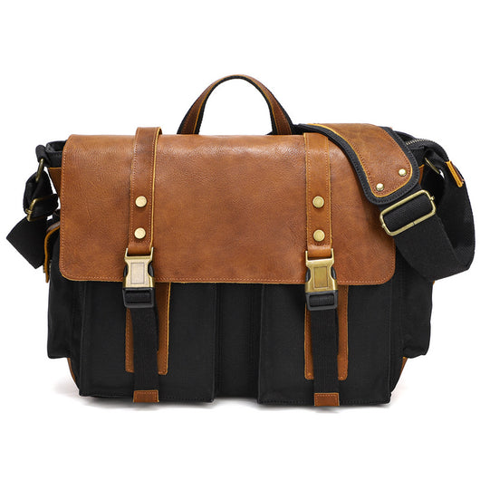 Bolsa Bandolera de Lona Encerada y Cuero Genuino - Image 10