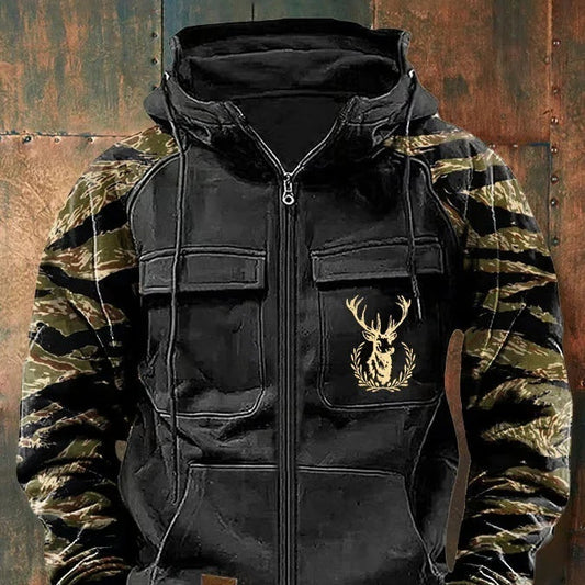 Sudadera Cargo para Hombre con Capucha, Múltiples Bolsillos y Diseño Bicolor