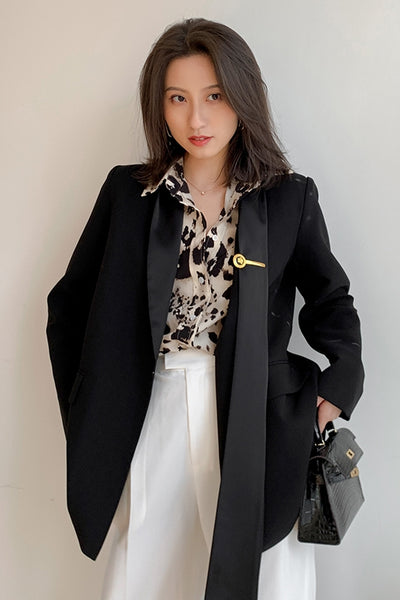 Blazer Retro Cintura Ajustada Estilo Hepburn Negro Francés - Image 3