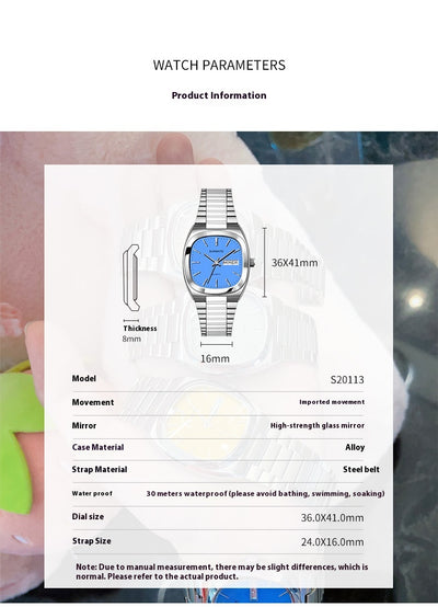 Reloj de Cuarzo Elegante Acero Inoxidable Correa Blanca Diseño Cuadrado - Image 13