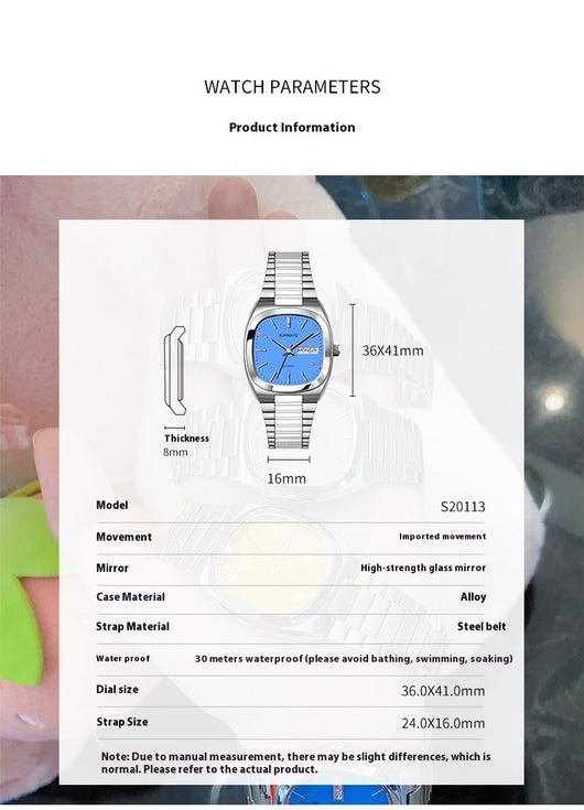 Reloj de Cuarzo Elegante Acero Inoxidable Correa Blanca Diseño Cuadrado - Image 13