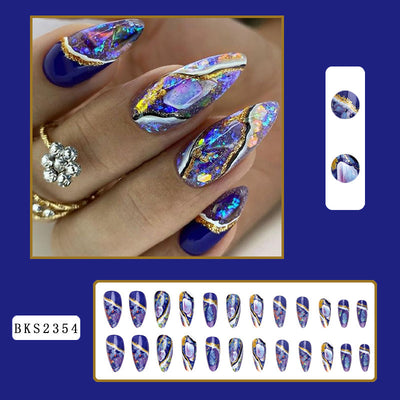 Pegatinas de Uñas Arcoíris Forma Almendra con Líneas Coloridas - Image 6