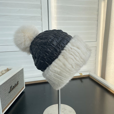 Gorro de Invierno Cálido con Pelaje de Visón y Pompón de Zorro - Image 5