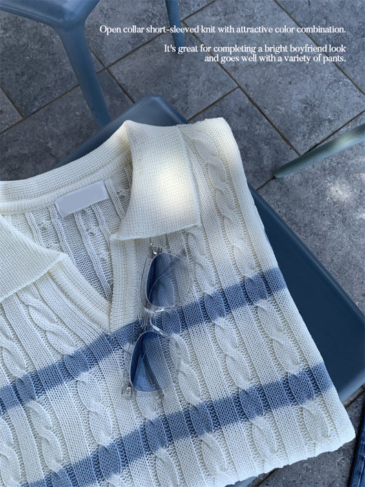 Suéter Elegante con Cuello Y y Rayas Verticales - Image 6
