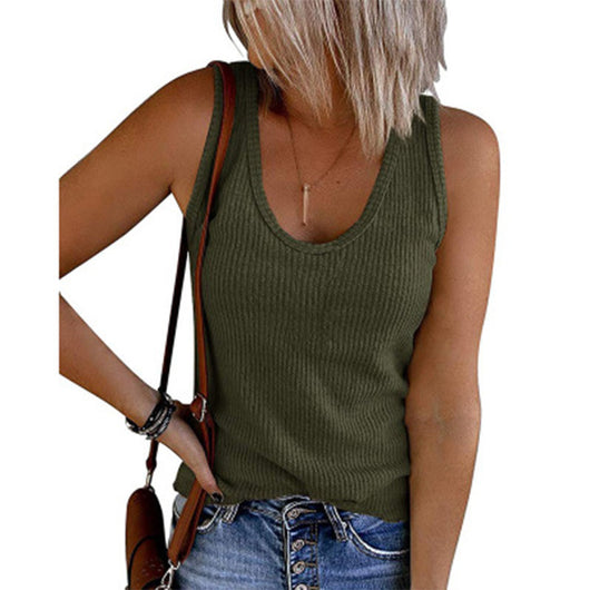 Chaleco Casual de Punto Acanalado Cuello U sin Mangas para Mujer - Image 9