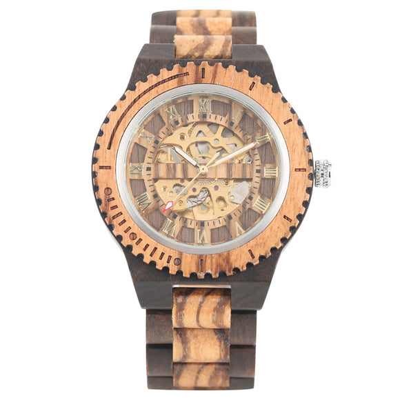 Reloj Automático de Madera de Bambú con Engranajes Mecánicos