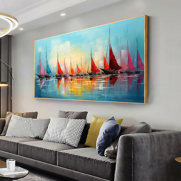 Cuadro Óleo Pintado a Mano - Arte Abstracto Contemporáneo Navegación Marina