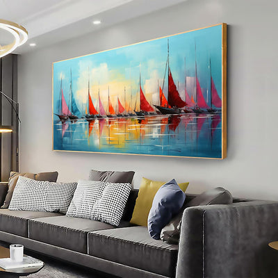 Cuadro Óleo Pintado a Mano - Arte Abstracto Contemporáneo Navegación Marina - Image 2