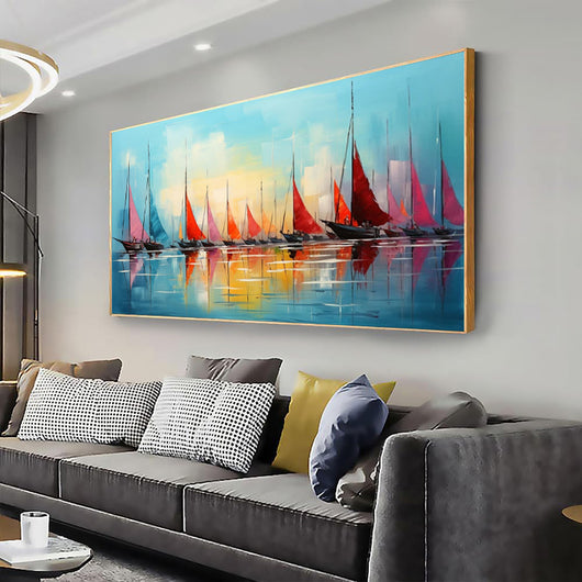 Cuadro Óleo Pintado a Mano - Arte Abstracto Contemporáneo Navegación Marina - Image 2
