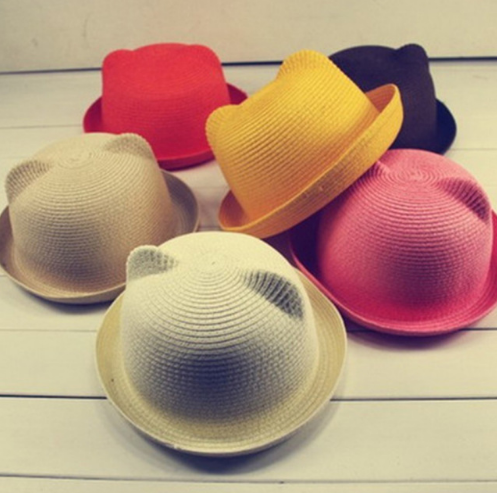 Sombrero de Paja Estilo Coreano con Orejas de Gato - Protección Solar Verano