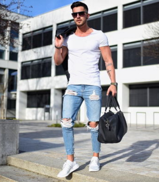 Jeans Skinny Biker Rotos con Elasticidad