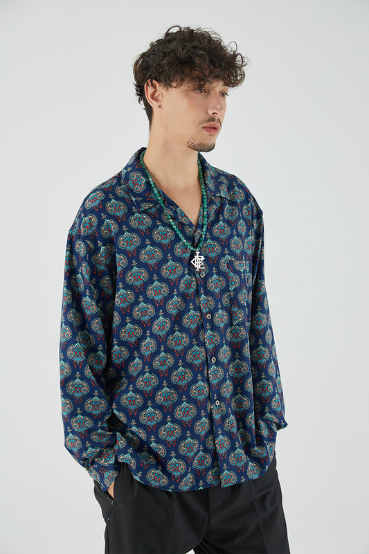 Camisa Retro Morphed Flor de Marañón Cuello Cubano para Hombre