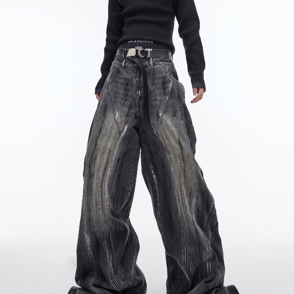 Jeans Vintage Desgastado Pierna Ancha Suelta