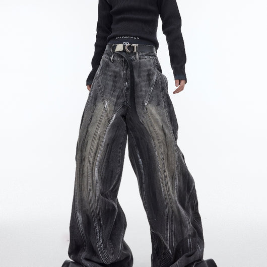 Jeans Vintage Desgastado Pierna Ancha Suelta