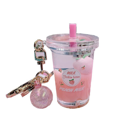 Llavero Flotante Melocotón Corazón Chica Quicksand Té con Leche Colgante Bolsa Auto - Image 11