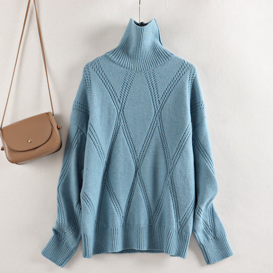 Suéter Cuello Alto Tejido Liso Holgado Casual