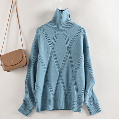 Suéter Cuello Alto Tejido Liso Holgado Casual
