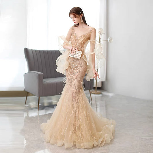 Vestido de Noche Sirena Dorado para Banquetes y Eventos - Image 5