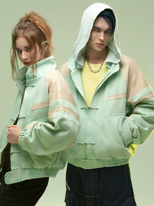 Chaqueta Corta de Piel Patchwork Estilo Chino Lavada y Reforzada - Image 3