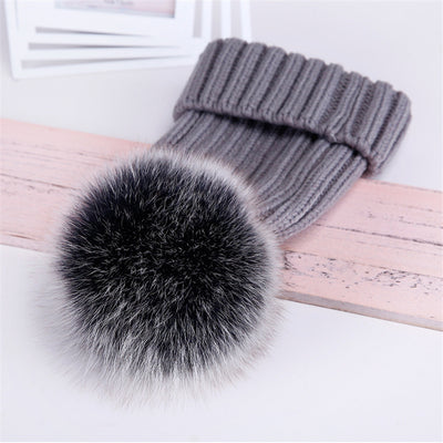 Gorro de Lana con Pompón de Piel Real de Mapache y Zorro - Image 28