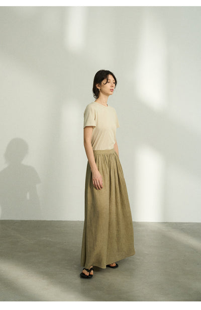 Falda Plisada Tencel Lino Efecto Desteñido con Volumen - Elegancia Moderna para Mujer - Image 36