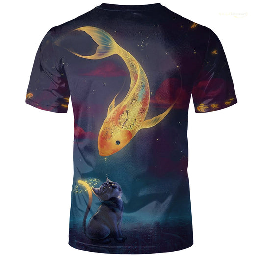 Playera Deportiva Ajustada con Estampado 3D de Gatos - Image 6