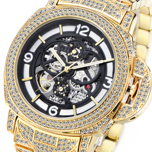 Reloj Mecánico Hombre Diamante Completo Fondo Hueco Luminoso - Image 12