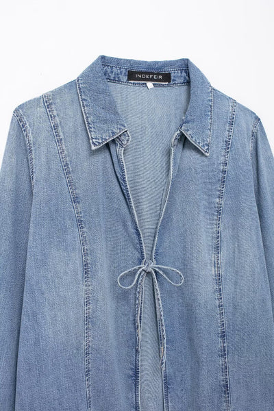 Camisa Denim Anudada Estilo Europeo y Americano para Chicas Modernas - Image 13