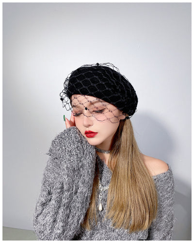 Boina Francesa Vintage con Malla y Pompón - Lana Versátil - Image 6