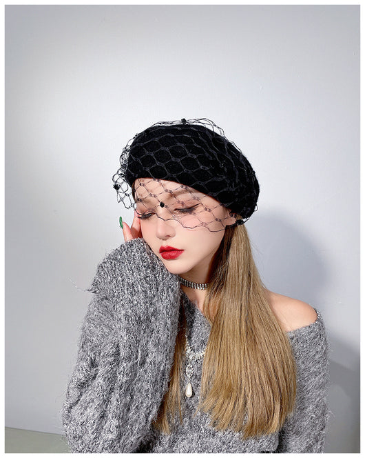 Boina Francesa Vintage con Malla y Pompón - Lana Versátil - Image 6