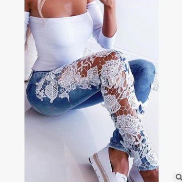 Jeans con Encaje y Volantes Calados Europeos y Americanos - Image 2