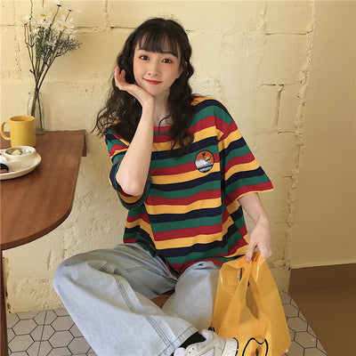 Playera a Rayas Manga Corta Estilo Lazy Chic - Image 4