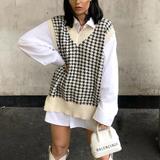 Chaleco Tejido Houndstooth Suelto para Mujer - Image 3