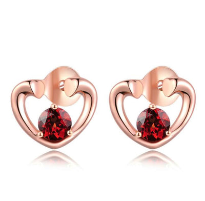 Aretes de Plata Pura S925 con Granate Natural y Baño de Oro Rosado